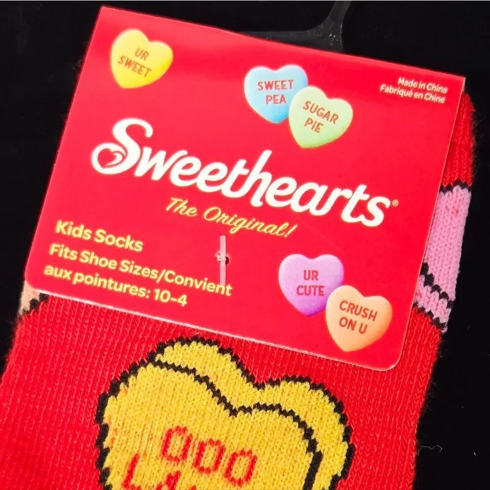 Sweethearts Conversation Hearts Kids Crew Socks – Red Valentine Candy Kawaii